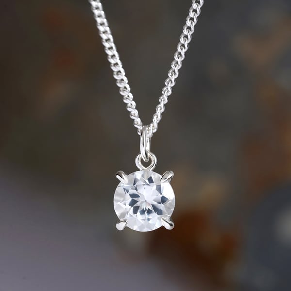 9mm Clear Topaz Necklace in Sterling Silver