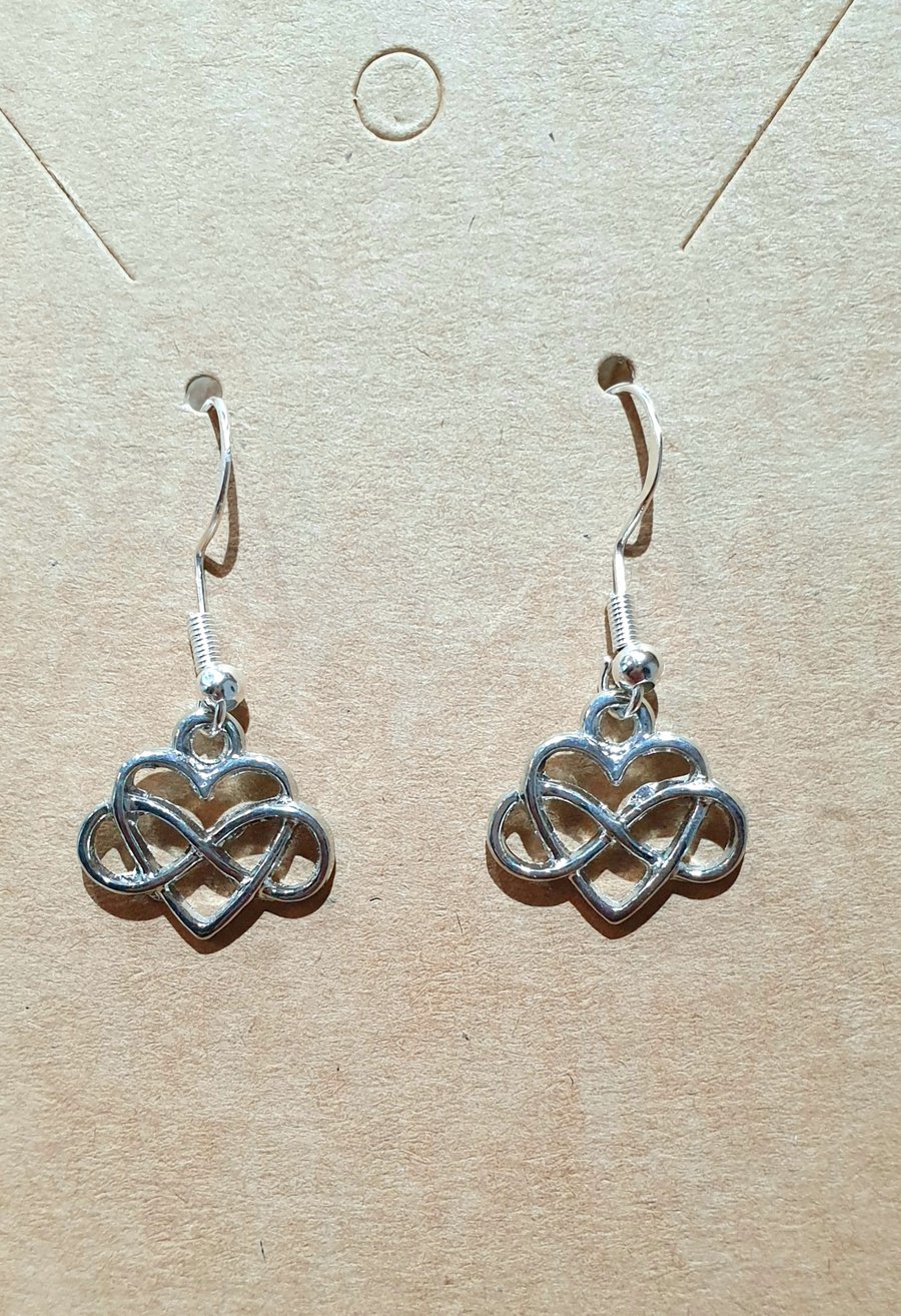 Celtic Infinity Heart Earrings on 925 Silver-Plated Ear Wires