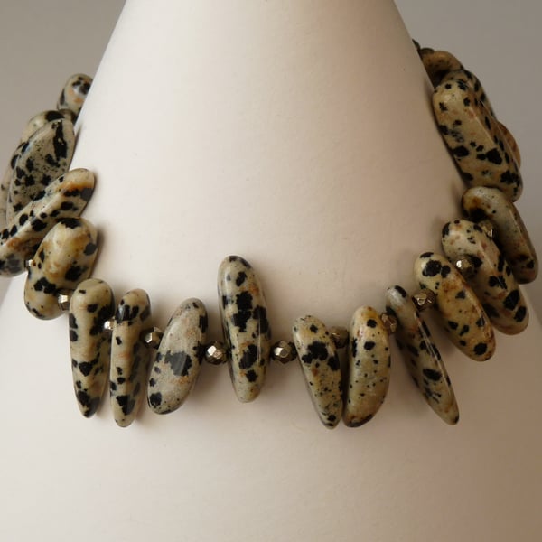 Dalmatian Jasper & Pyrite Bracelet - Sterling Silver - Handmade 