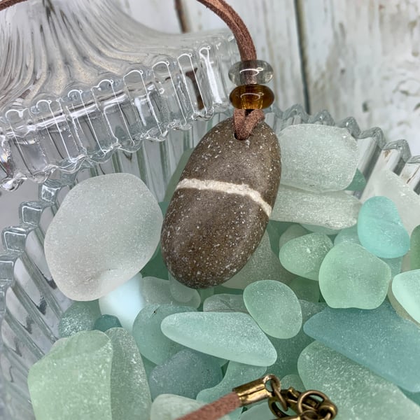 Banded pebble pendant