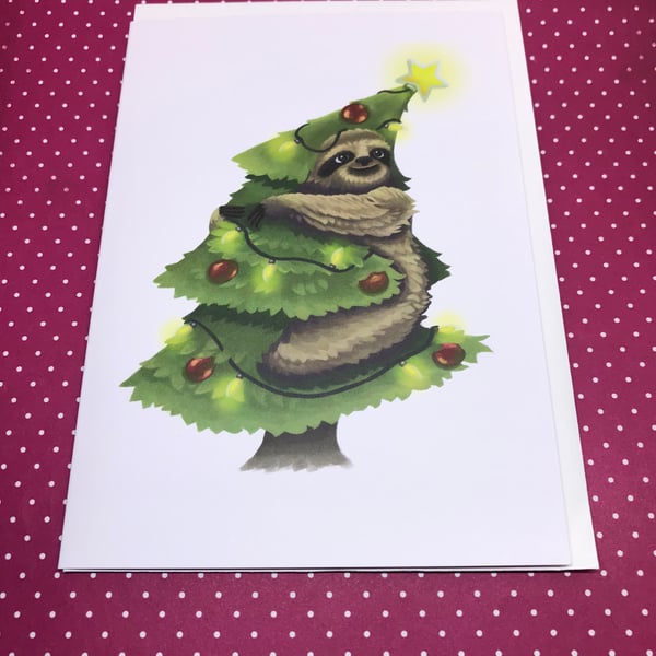 Christmas Tree Sloth Greeting Card