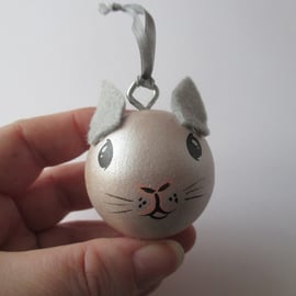 Bunny Rabbit Christmas Bauble Tree Decoration Silver Xmas Hand Painted Wooden