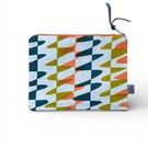 SECONDS SALE - Hand printed zip pouch - Blue, Coral pink, Ochre