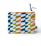 SECONDS SALE - Hand printed zip pouch - Blue, Coral pink, Ochre
