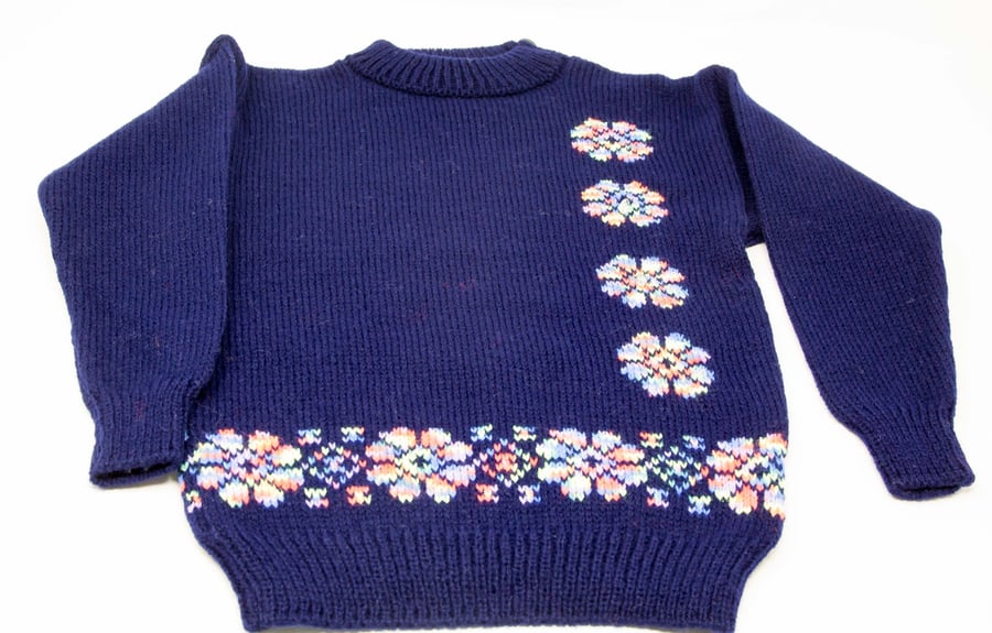 Navy Child's Jumper with Rainbow Flowers