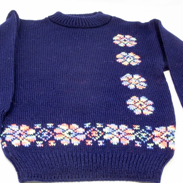 Navy Child's Jumper with Rainbow Flowers