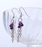 Beaded long chain earrings - pink and iridescent blue beads with silver chain - Image 4