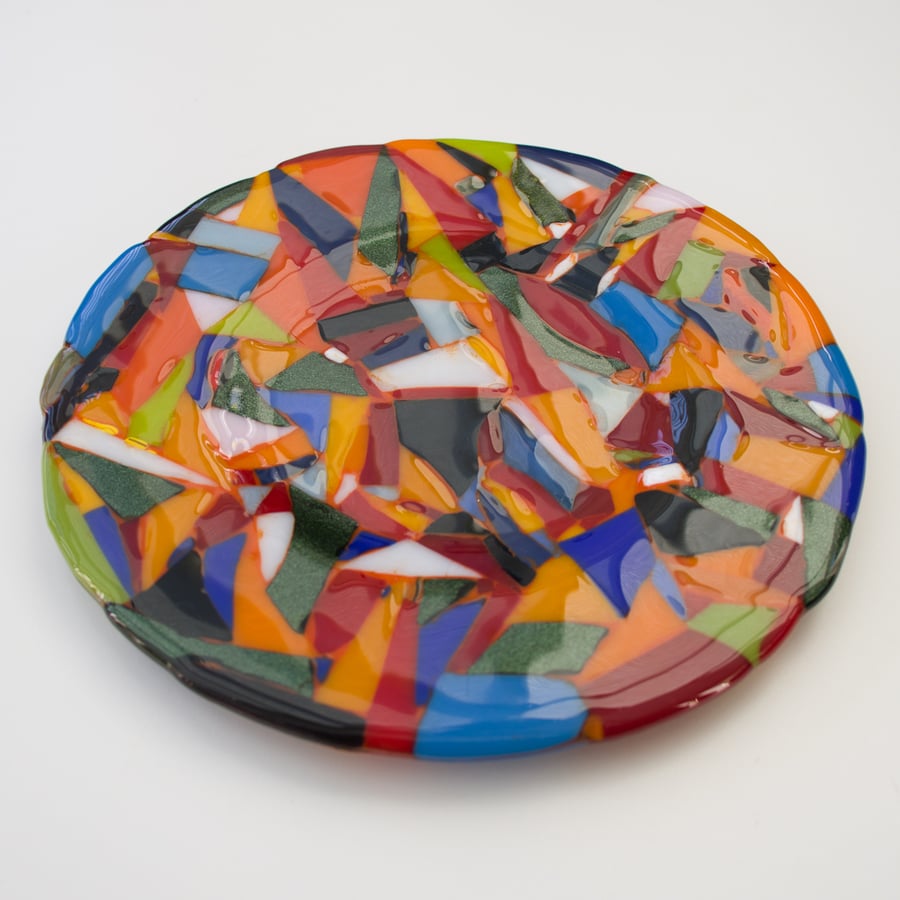 Multicoloured Mosaic Fused Glass Plate - 9217