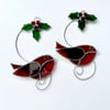 Stained Glass Robin with Holly Suncatcher - Handmade Window Decoration