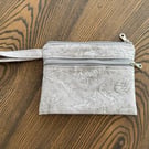 Light Grey Thistle Design Make-up or Toiletry Bag Deep Pink Silk Effect Lining 