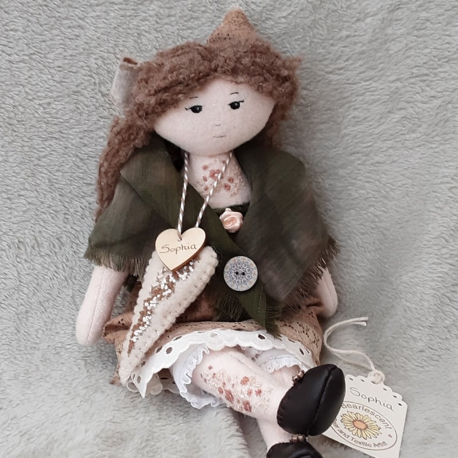 Heirloom Doll, Collectable Cloth Doll, Embroidered Keepsake Doll by Bearlescent