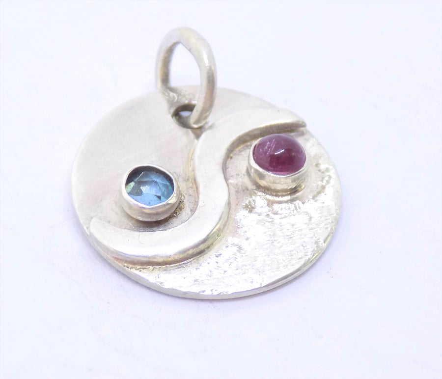 Ruby and Sapphire Sterling Silver Pendant