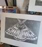 Emperor Moth silver linocut card (open edition)