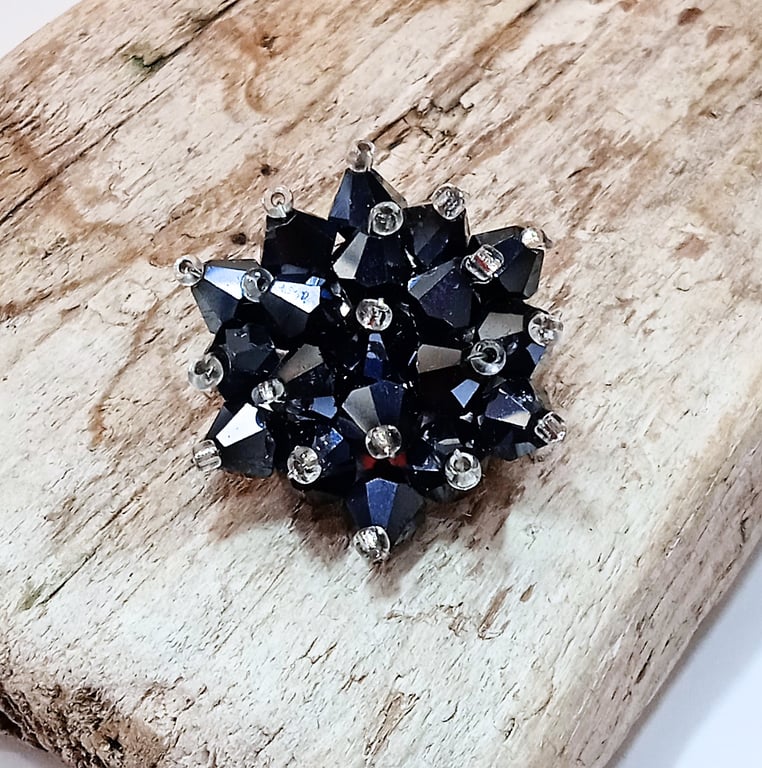 Black Crystal Bead Brooch - UK Free Post