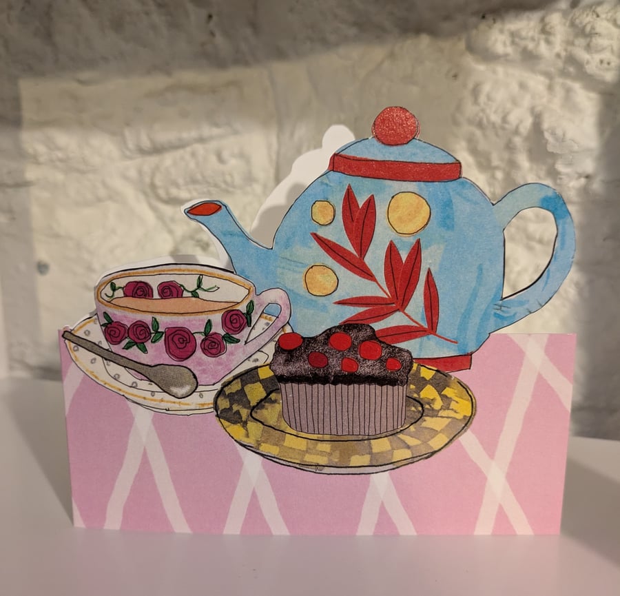 'Tea and Cake' Cut-Out Greetings Card