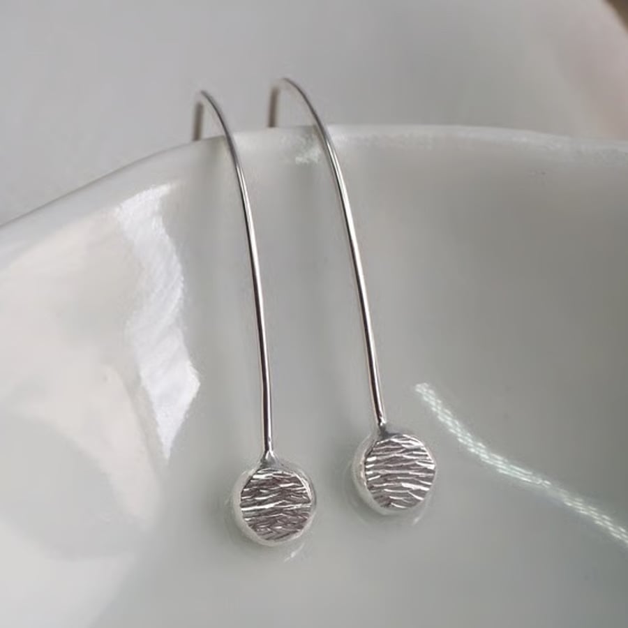 Silver Drop Earrings, hammered recycled silver pebble drop earrings