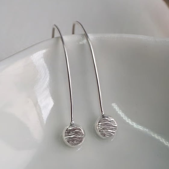 Silver Drop Earrings, hammered recycled silver pebble drop earrings