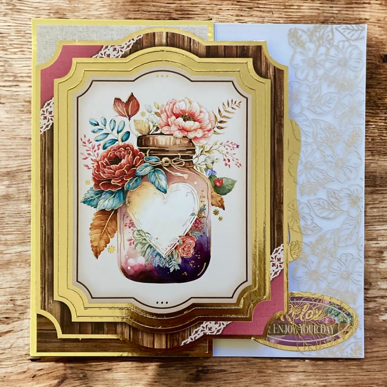 Handmade Mother’s Day Card with Floral Mason Jar Design and Gold Foil Sentiment