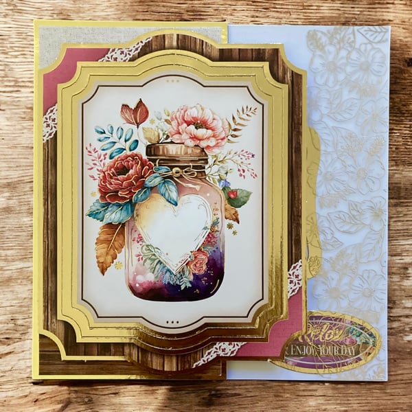 Handmade Mother’s Day Card with Floral Mason Jar Design and Gold Foil Sentiment