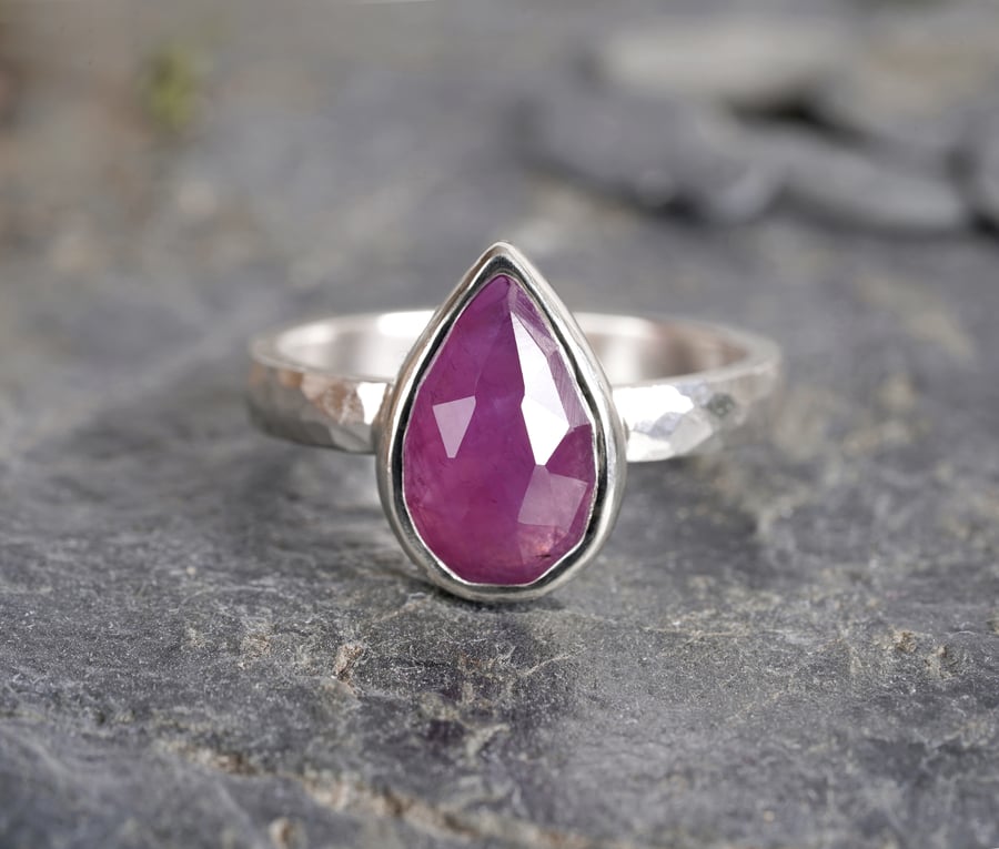 Raindrop Pink Sapphire Ring in Sterling Silver, Seconds Sunday