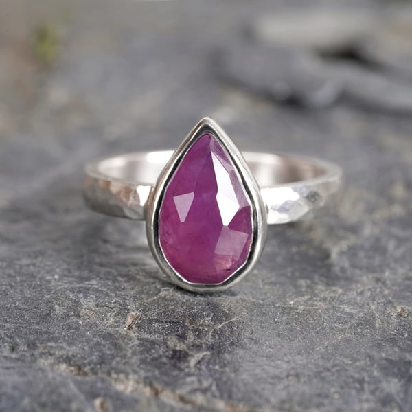 Raindrop Pink Sapphire Ring in Sterling Silver, Seconds Sunday
