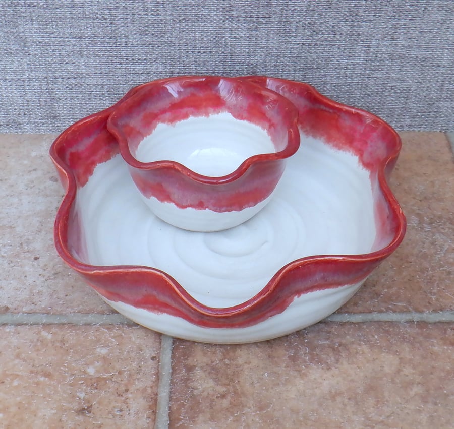 Chip and dip set hors d'oeuvres chip'n'dip in stoneware pottery ceramic