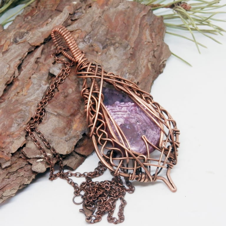 Celtic Style Copper Necklace With Ruby in Tourmaline