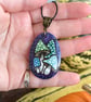 Forest Fungi Pendant. Pyrography with colour teardrop necklace. - Image 4