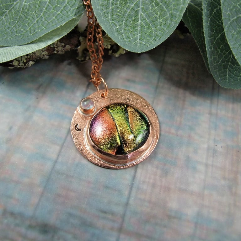Night Sky Dichroic Glass and Copper Necklace. Artisan Pendant