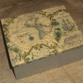 Decorated Tin Box Antique Map Storage Treasures Photos Travel Memorabilia