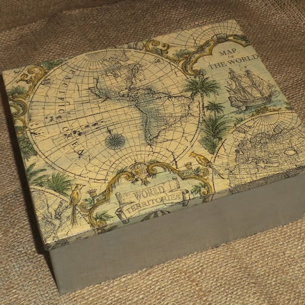 Decorated Tin Box Antique Map Storage Treasures Photos Travel Memorabilia