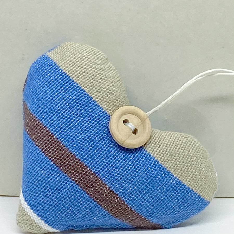 SALE - LAVENDER HEART - denim blue and taupe stripes