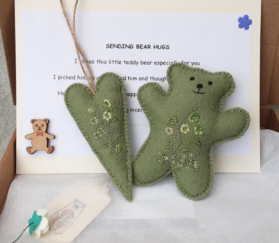 Handsewn letterbox gift, teddy bear gift set, sending bear hugs, birthday gift