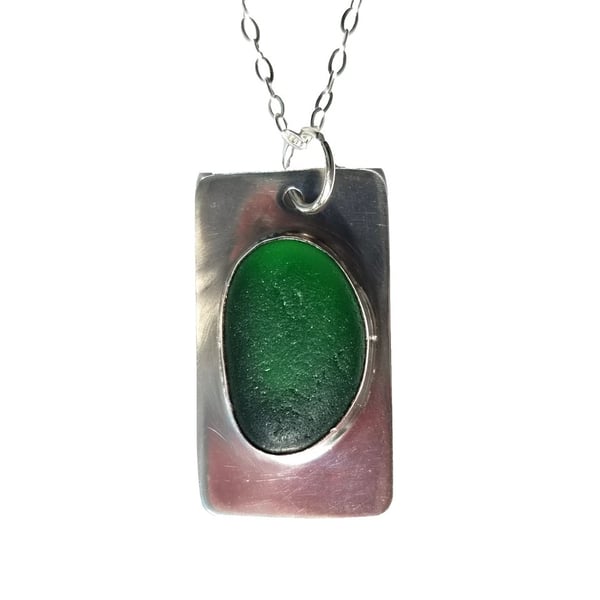 Seaglass Necklace Sterling Silver .925 Jewellery Gift Green Handmade in Cornwall