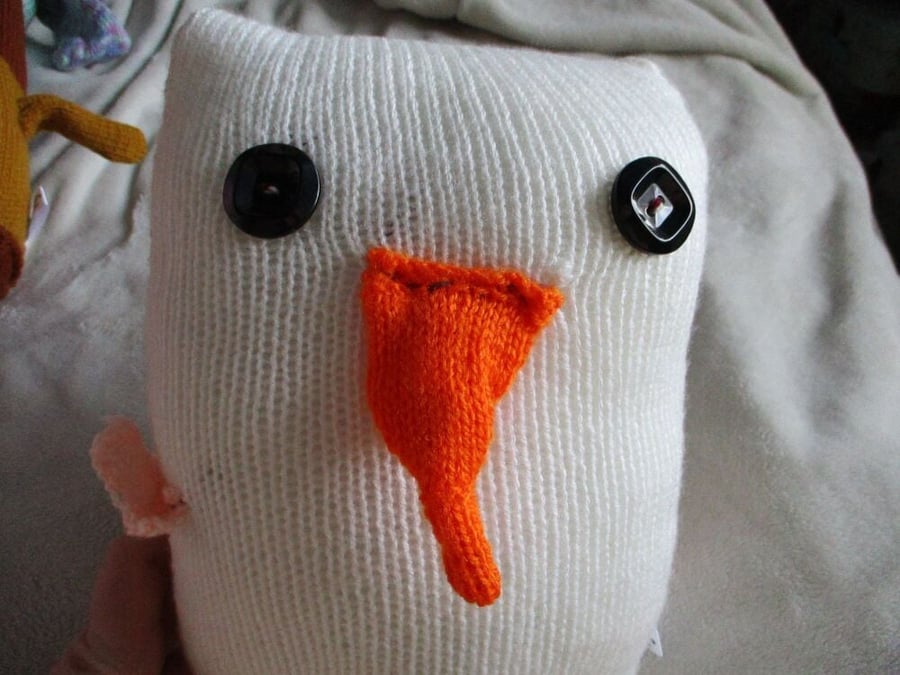 Glittery White Snowbird with Pinky Orange Eyes Giant Owl Knitted By KM