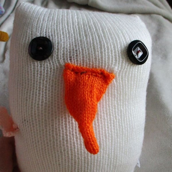 Glittery White Snowbird with Pinky Orange Eyes Giant Owl Knitted By KM