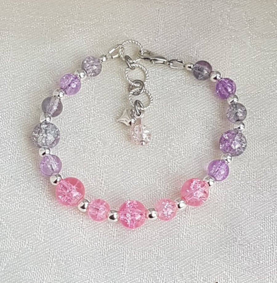 Beautiful Pink and Lilac Glass Bracelet