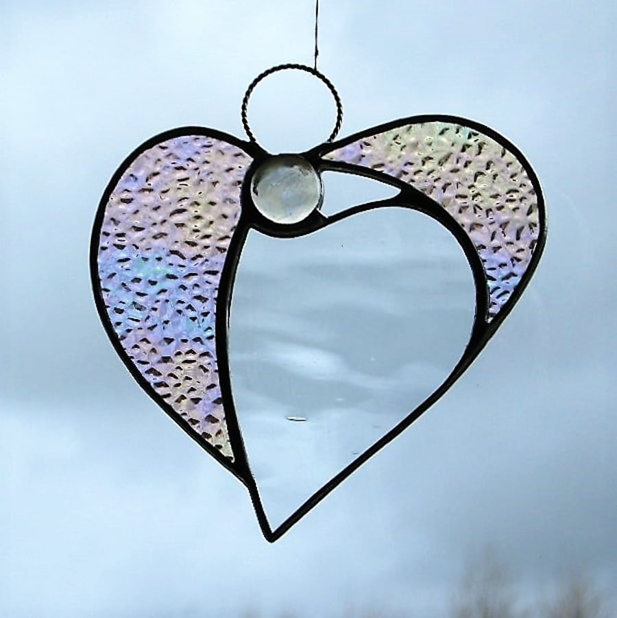 Stained glass (Angel Heart) in textured and iridescent textured clear glass