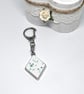 Jesmonite Diamond Swivel Keyring with Turquoise Glass Chips