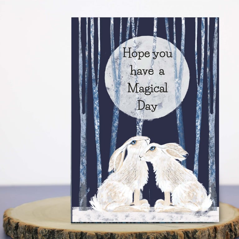 Birthday card -  hares illustration - magical day other occassions