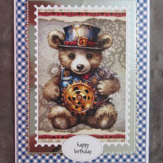 Steam Punk Teddy Bear - A5 Birthday Card