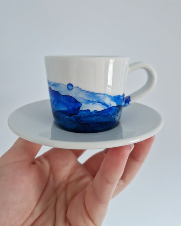 Hand-painted marbled espresso cup - pretty personalised cup - alcohol ink art mu