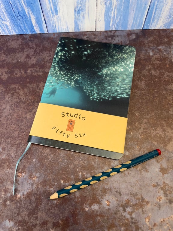 Notebook, Marine themed, A5 (ish), made from up-cycled and recycled materials.