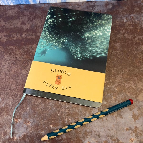 Notebook, Marine themed, A5 (ish), made from up-cycled and recycled materials.