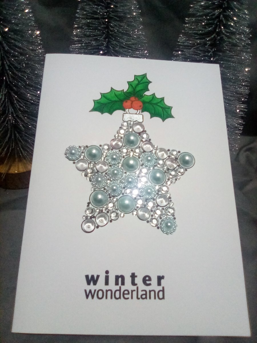 Pale blue pearl handmade star ornament Christmas card