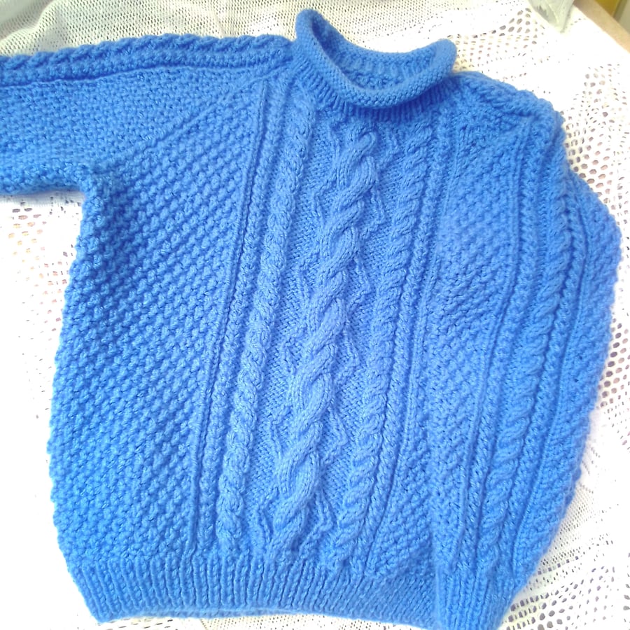 Child's Hand Knitted Cabled Roll Neck Cabled Jumper, Child's Aran Jumper