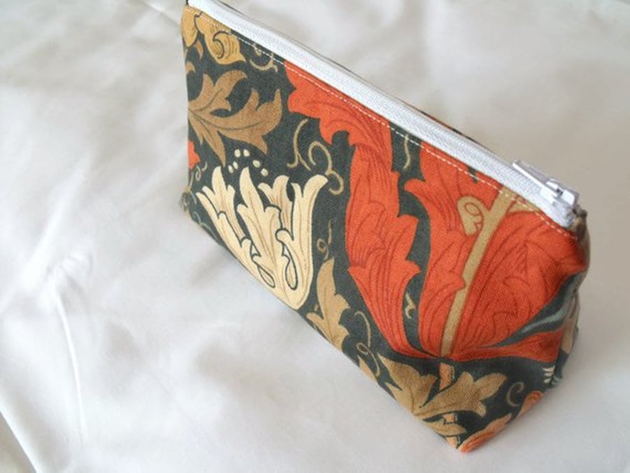 william morris zipped make up pouch, pencil case or crochet hook holder