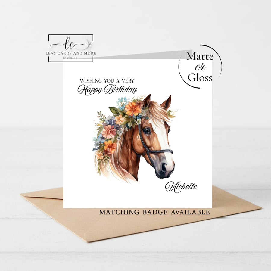 Floral Horse Happy Birthday Card