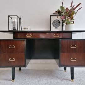 Upcycled Vintage Dressing Table - G Plan painted in black, gold and Walnut