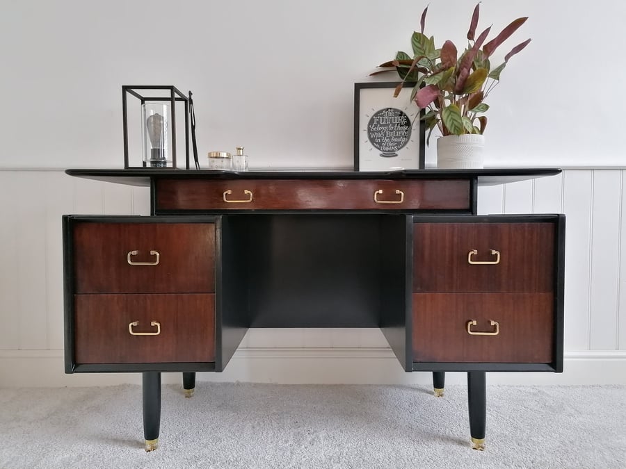 Upcycled Vintage Dressing Table - G Plan painted in black, gold and Walnut